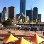 Federation Square and Melbourne skyscrapers