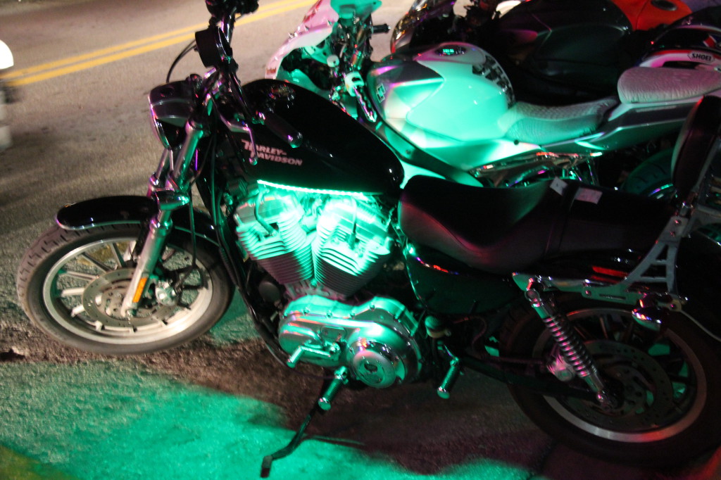 Harley Davidson parked on Ocean Drive, Miami