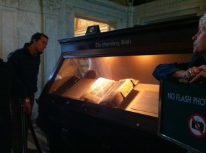 Looking at the Gutenberg Bible, Congress Library, Washington DC