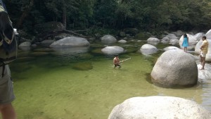 Swimming in Mossman River, Daintree