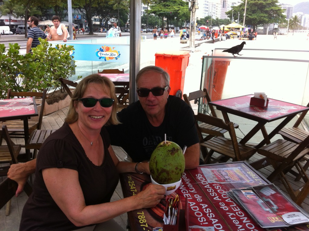 Drinking coconut milk at a Copacabana cafe Drinking coconut milk at a Copacabana cafe