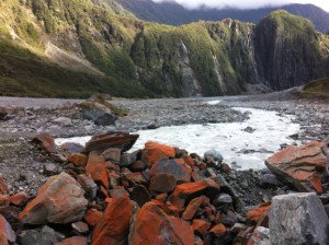 Fox Glacier New Zealand red stones