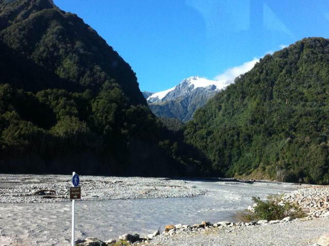 Franz Josef and Fox Glaciers, river view Franz Josef and Fox Glaciers, river view