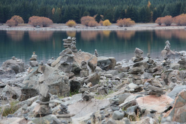 Lake Tekapo piled stones Lake Tekapo piled stones