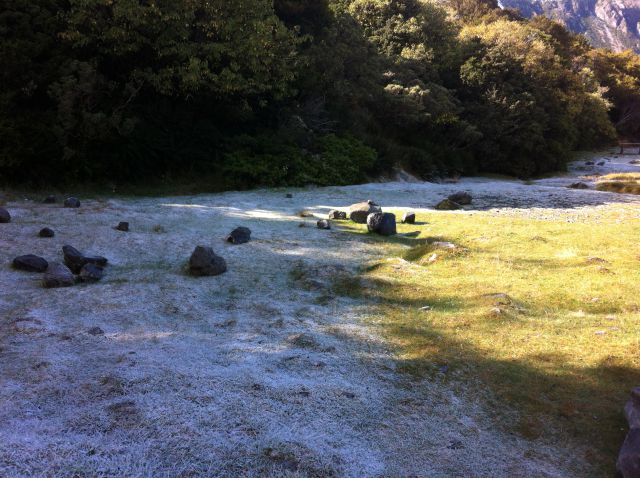 Mount Cook National Park campsite morning frost Mount Cook National Park campsite morning frost