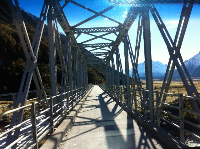 A narrow Tasman Valley bridge A narrow Tasman Valley bridge