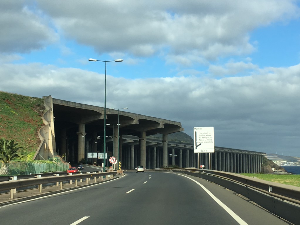 Santa Catarina airport Funchal Driving below Funchal airport runway, Santana day trip from Funchal