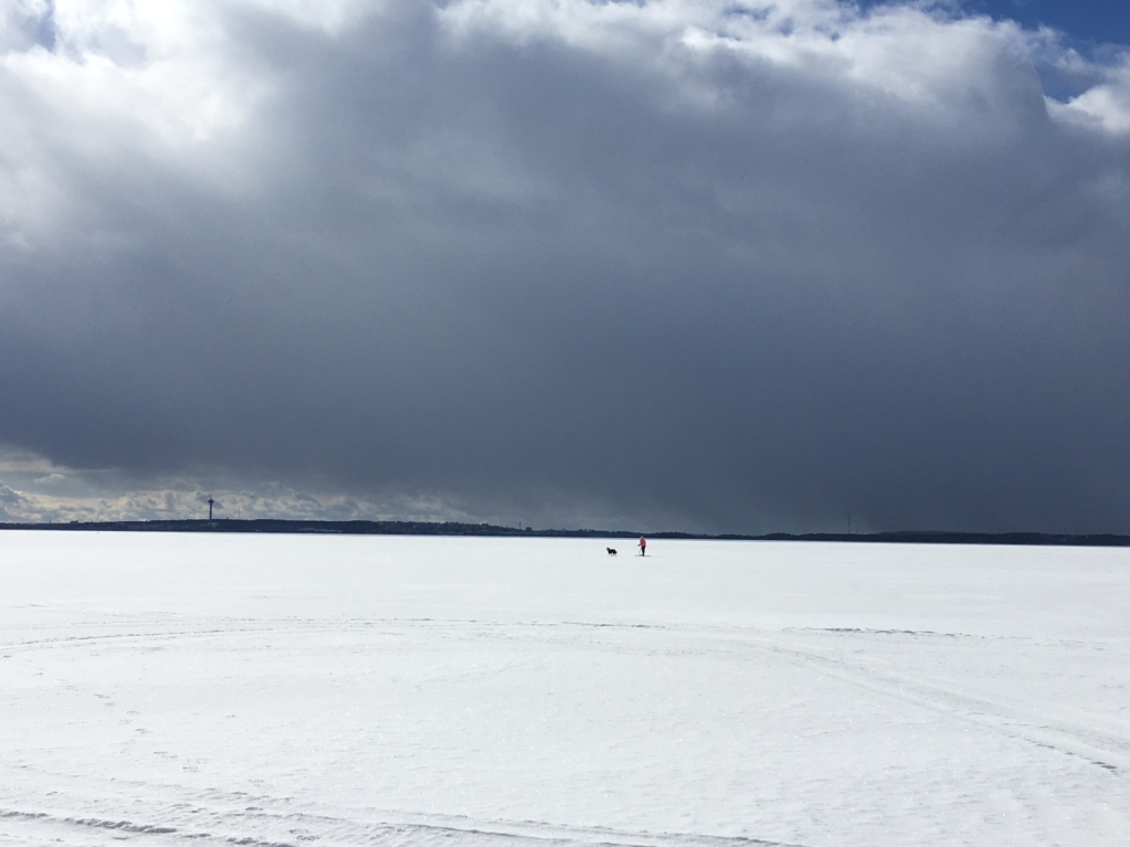 Winter in Finland, walking on the lake Winter in Finland, walking on the lake