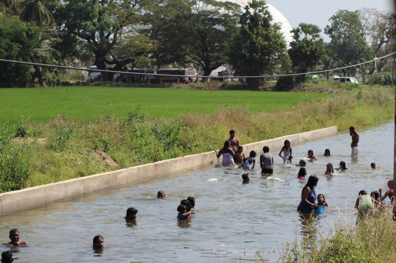 Tissamaharama locals bathing in a canal Tissamaharama locals bathing in a canal