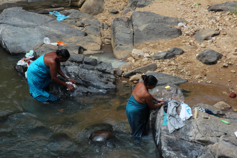 Washing laundry in river, Sri Lanka tea country Washing laundry in river, Sri Lanka tea country