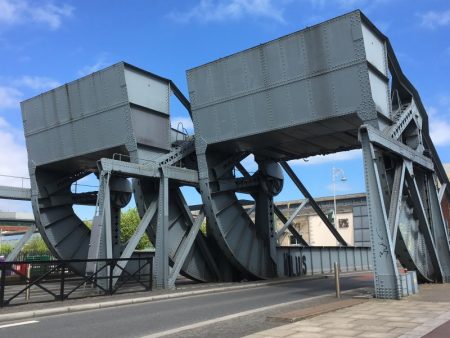 Harbor cranes, Liffey riverbank