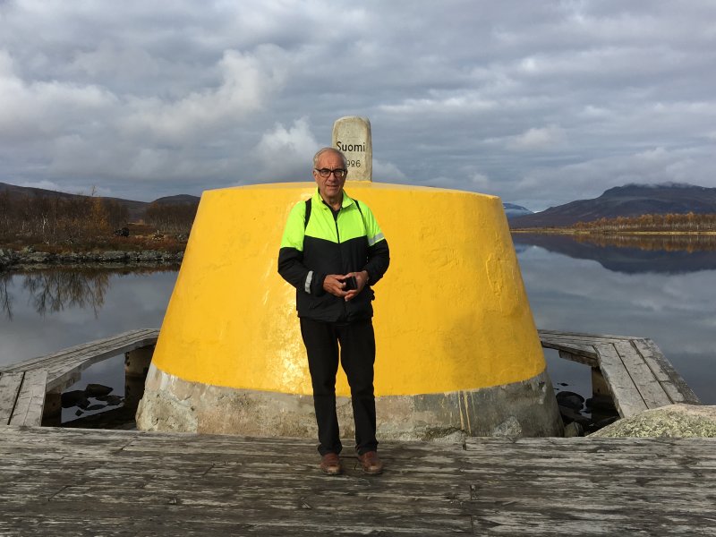 Professor on the three country border Three countries border point visitor, Kilpisjärvi