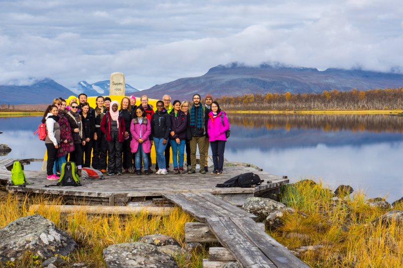 University of Tampere students at the three nations border point, Kilpisjärvi Visiting the three countries border point, Lapland