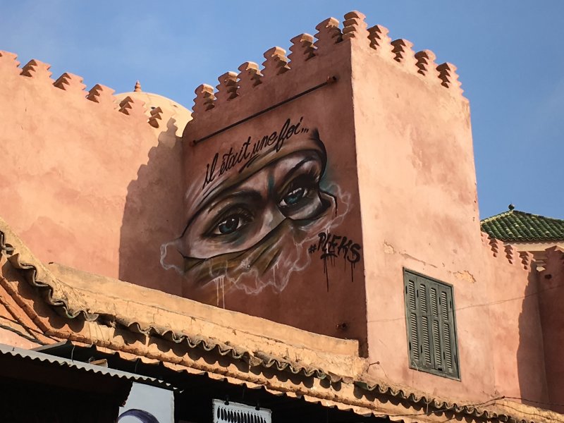 A pink house in the medina of Marrakech