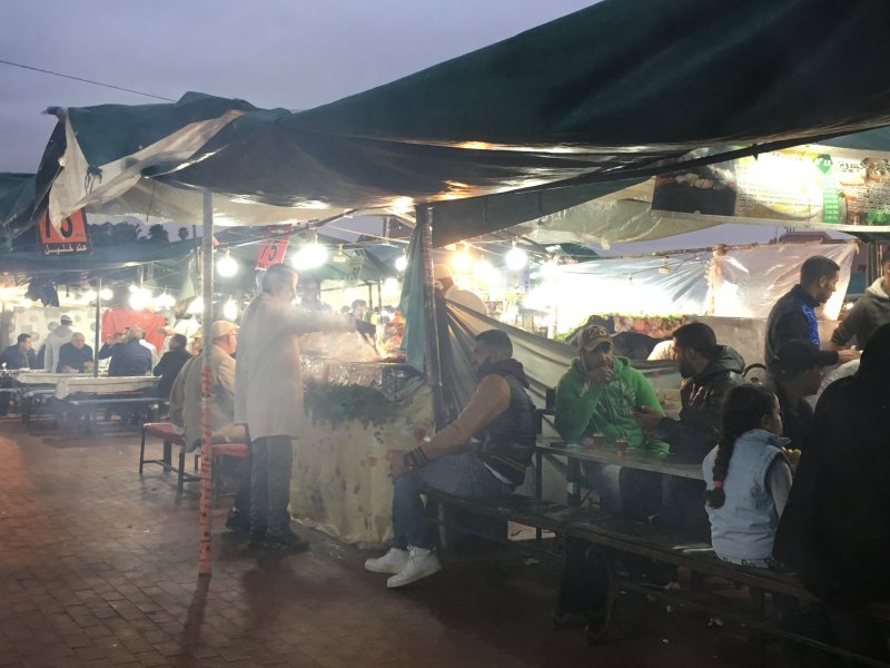 Food stalls opening at dusk Evening food stalls, Jemaa el-Fna