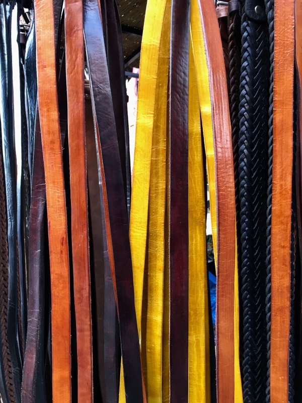 Leather belts for sale in Marrakech souks