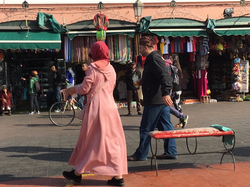 A Marrakech couple on the square Locals on the Jemaa el-Fna square