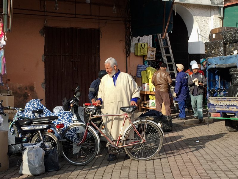 Man and his bike in the souks of Marrakech