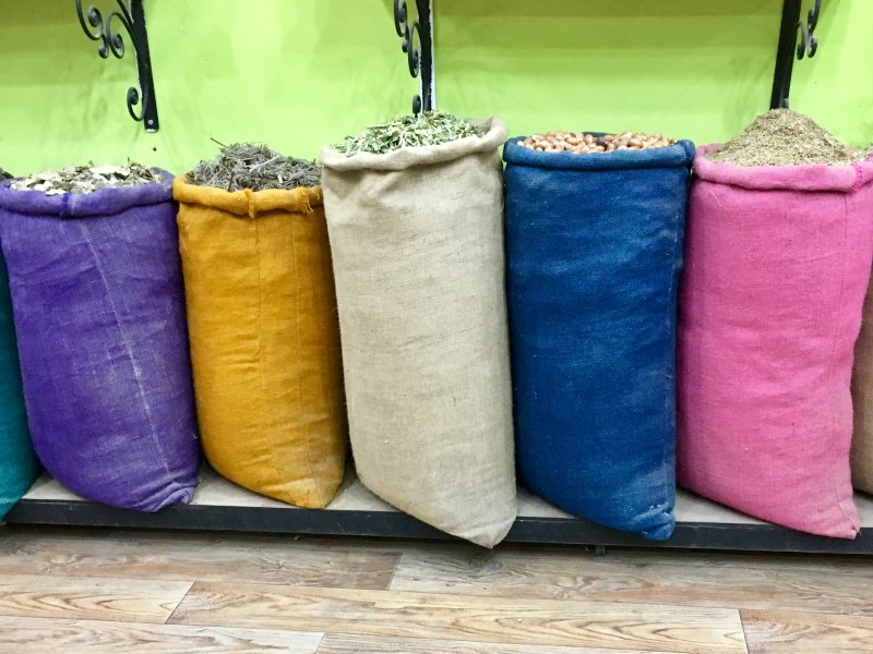 Sacks of herbs, Marrakech souks