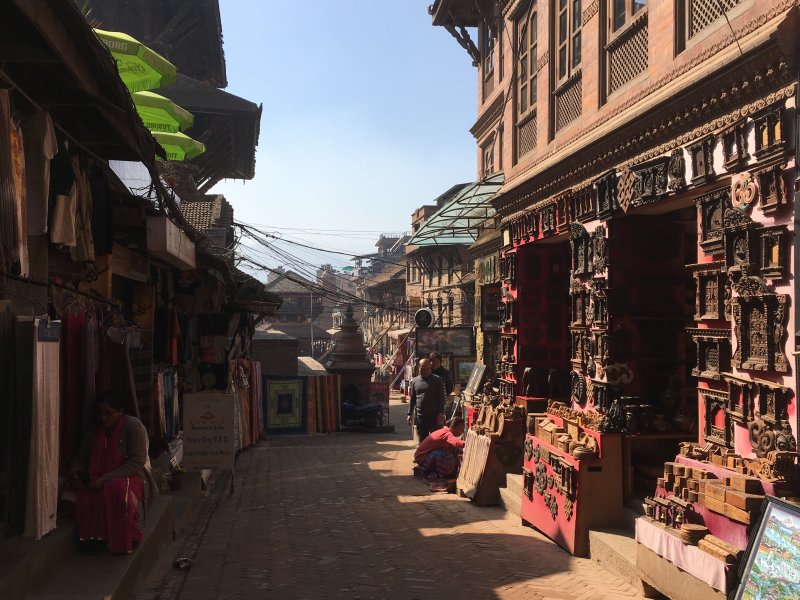 A quiet shopping street of Bhaktapur, Nepal A quiet shopping street of Bhaktapur, Nepal