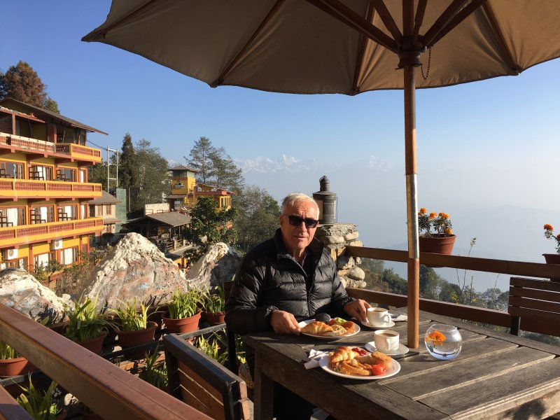 Breakfast on the sun terrace with Himalaya views Hotel Country Villa breakfast with views