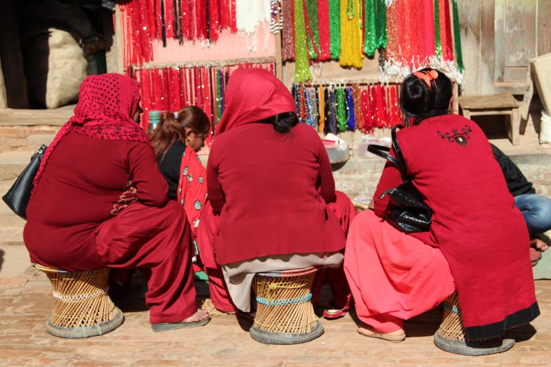 Three women in matching clothes Women in red, Bhaktapur