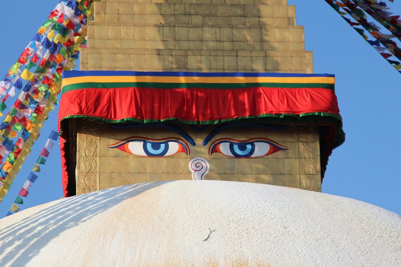 Sights around Kathmandu: the Buddha's eyes of Boudanath Temple The Buddha's eyes, Boudanath temple