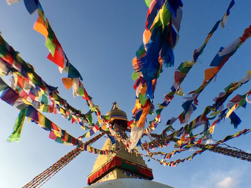 Boudanath Temple prayer flags and spire Boudanath prayer flags