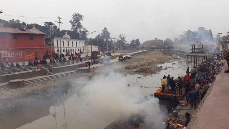 Cremation by Bagmati River, Kathmandu Cremation by the holy Bagmati River, Kathmandu