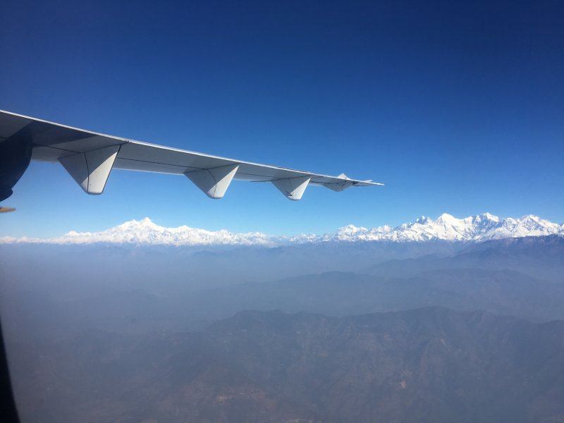 Soon to land in Pokhara Himalaya mountain range from Kathmandu to Pokhara flight