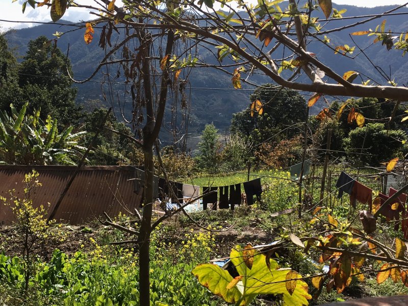 Village life on Pokhara hills Landscape behind World Peace Stupa