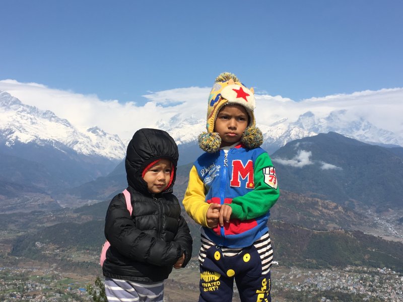 Nepal children in Sarangkot, Annapurnas Nepal children in Sarangkot, Annapurnas
