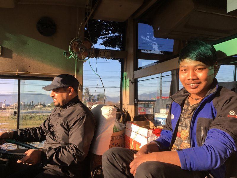 Traveling in the driver's cabin Pokhara to Kathmandu in driver's cabin