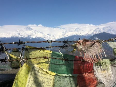 Prayer flags and Himalayas from Sarangkot