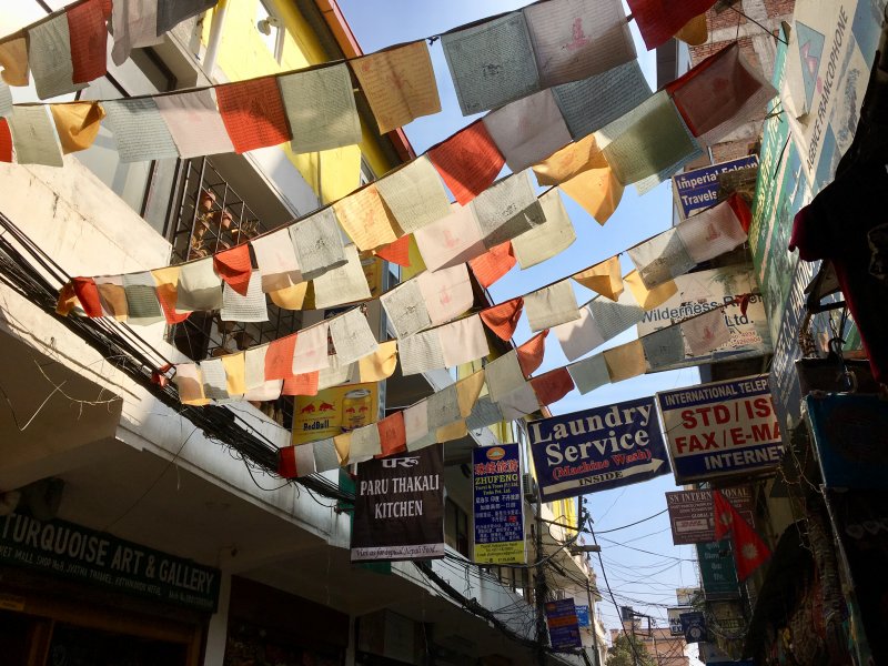 Prayer flags across the street Prayer flags in Thamel, Kathmandu