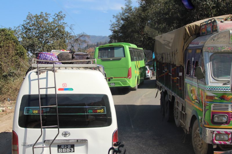 Driving in Nepal: traffic jam on the Kathmandu to Pokhara road Driving in Nepal: traffic jam on the Kathmandu to Pokhara road