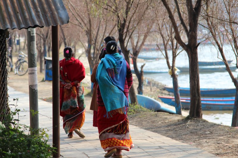 Pokhara lakeside promenade Women on Pokhara lakeside promenade