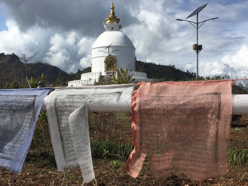 World Peace Pagoda and prayer flags World Peace Stupa and prayer flags