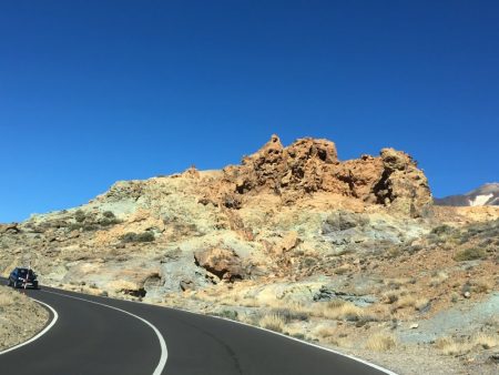 Colored rocks along the road, Mount Teide National Park