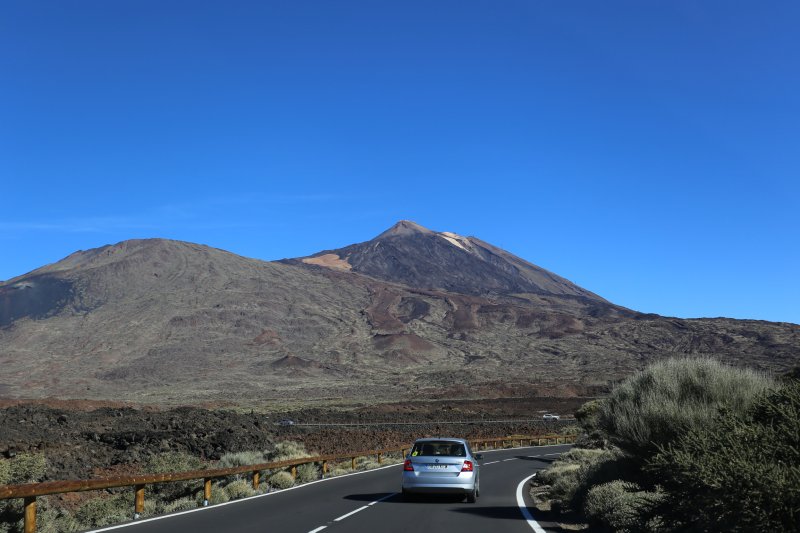 Driving in the moon landscape of Mount Teide Driving in the moon landscape of Mount Teide