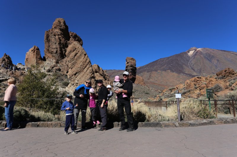 Mount Teide by Car: Starting our family hike Happy hikers in Mount Teide lava landscape