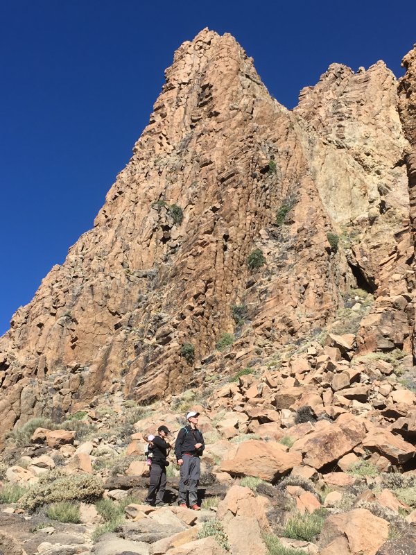 Hiking between volcanic rocks of Teide Roques de Garcia, Mount Teide National Park