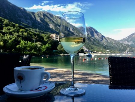 Bay of Kotor from Morinj and a glass of chardonnay