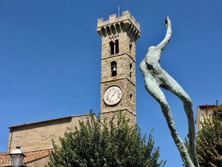 Italy by train and car, Fiesole church tower and statue