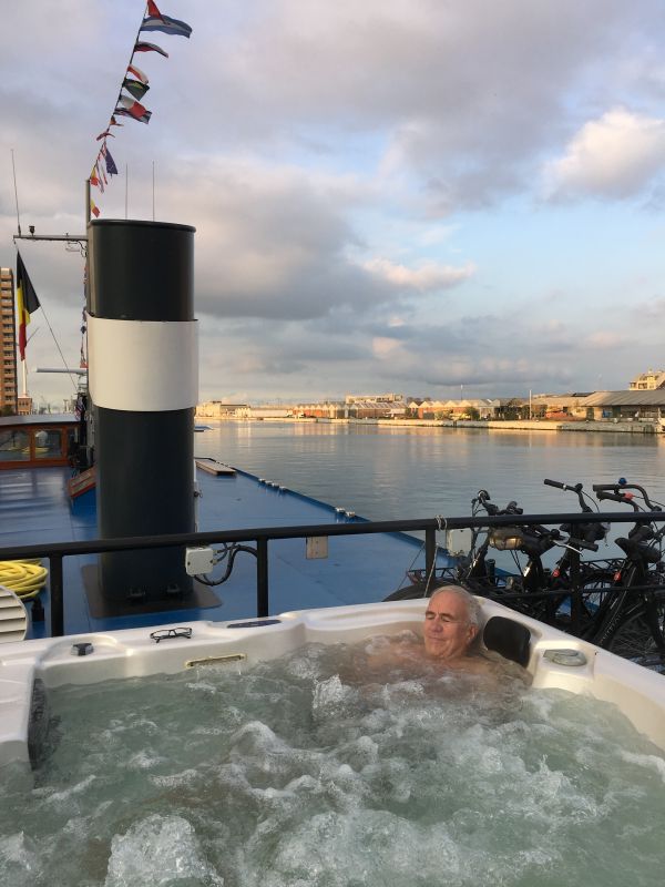 River cruising through Belgium and Netherlands: hot tub on boat deck