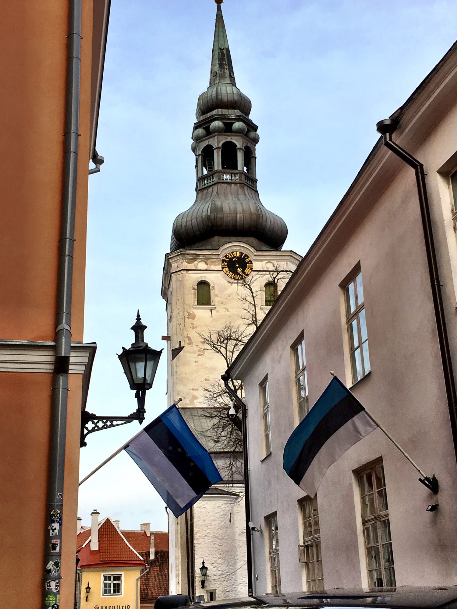 Tallinn Dome Church and Estonian flags
