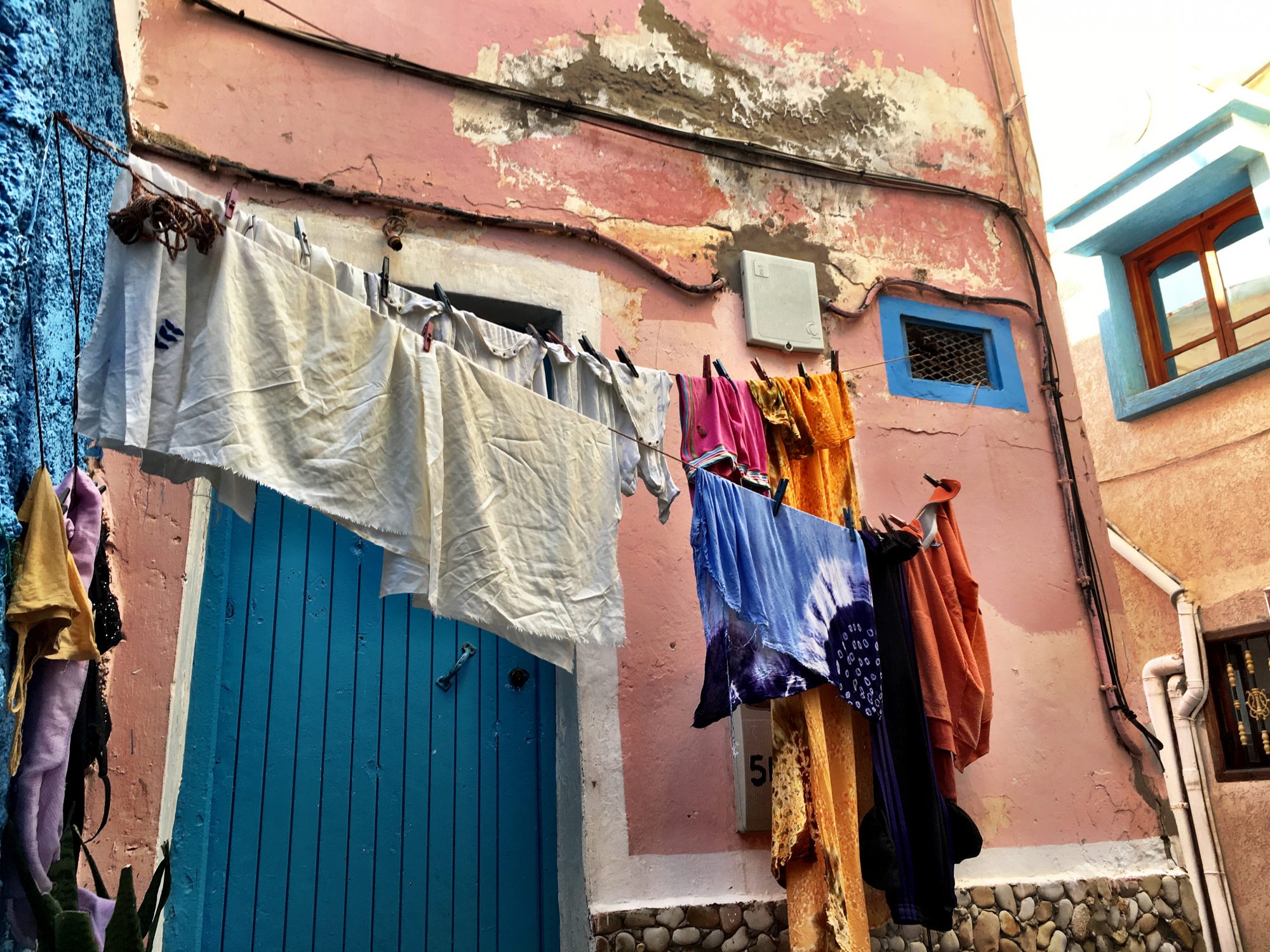 Blue, pink and white shades of Taghazout, Morocco Blue, pink and white shades of Taghazout, Morocco