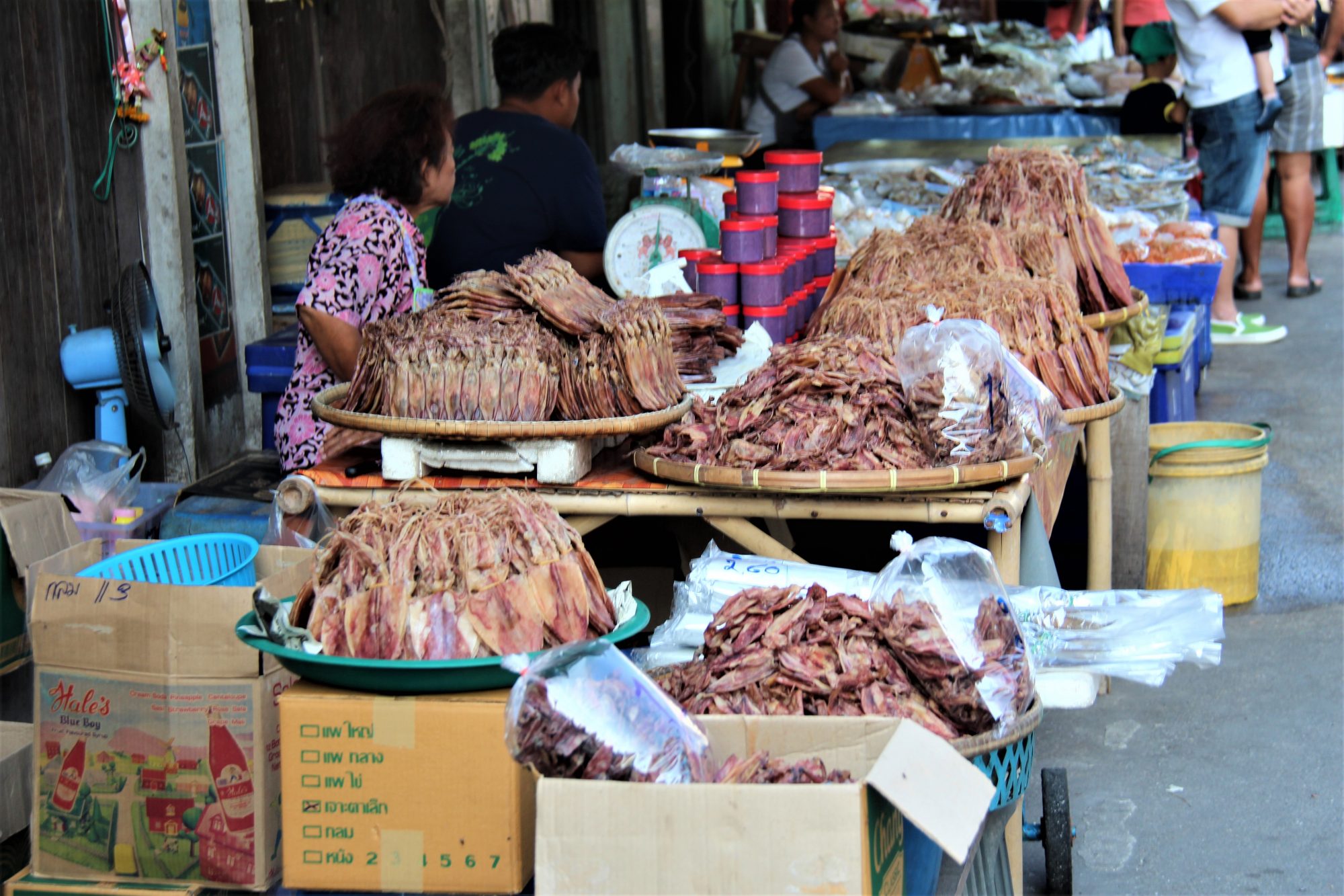 Dry seafood for sale in Ban Phe, Thai fishing village on poles