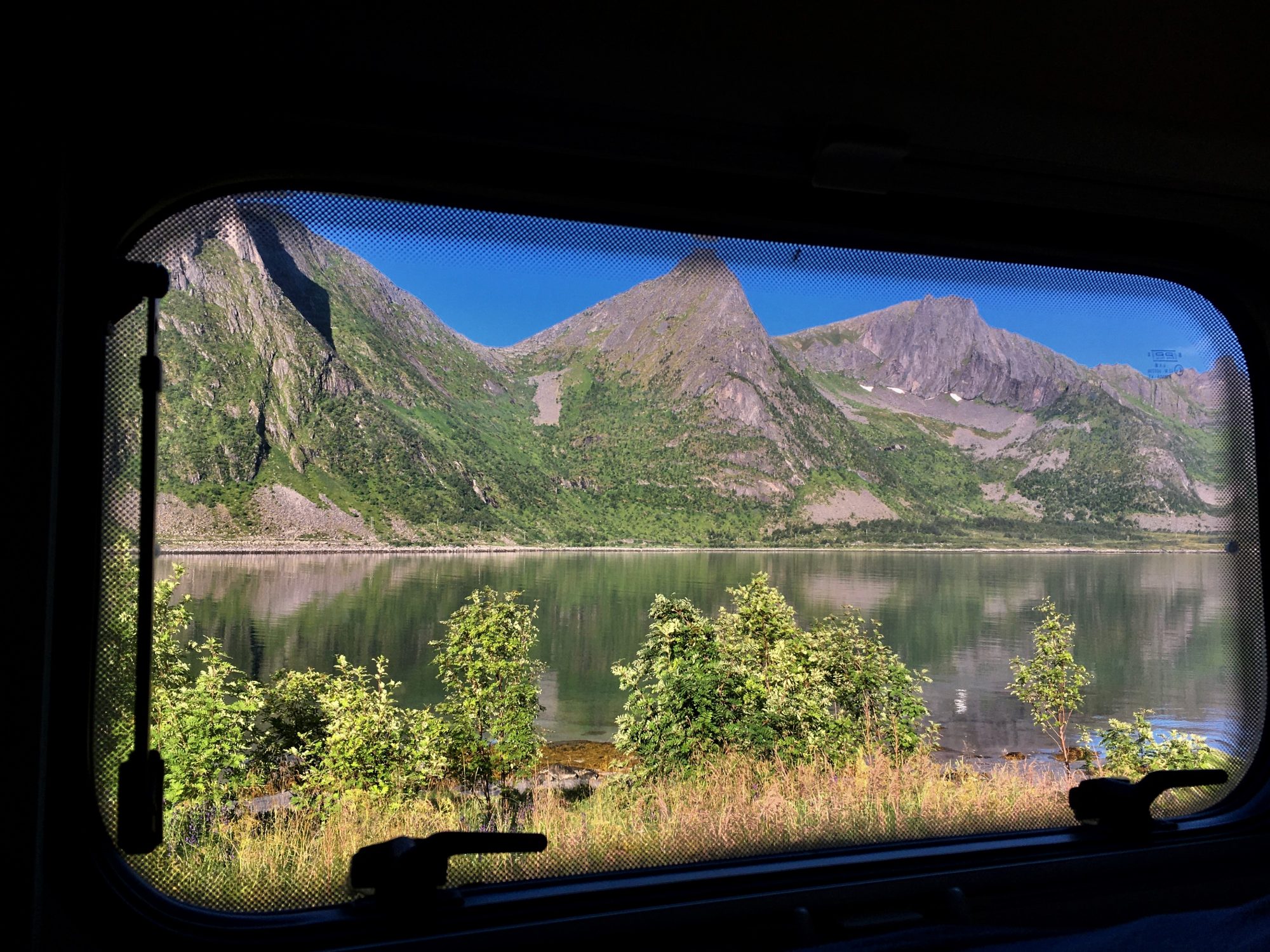 Senja coastline from motorhome window Senja coastline from motorhome window