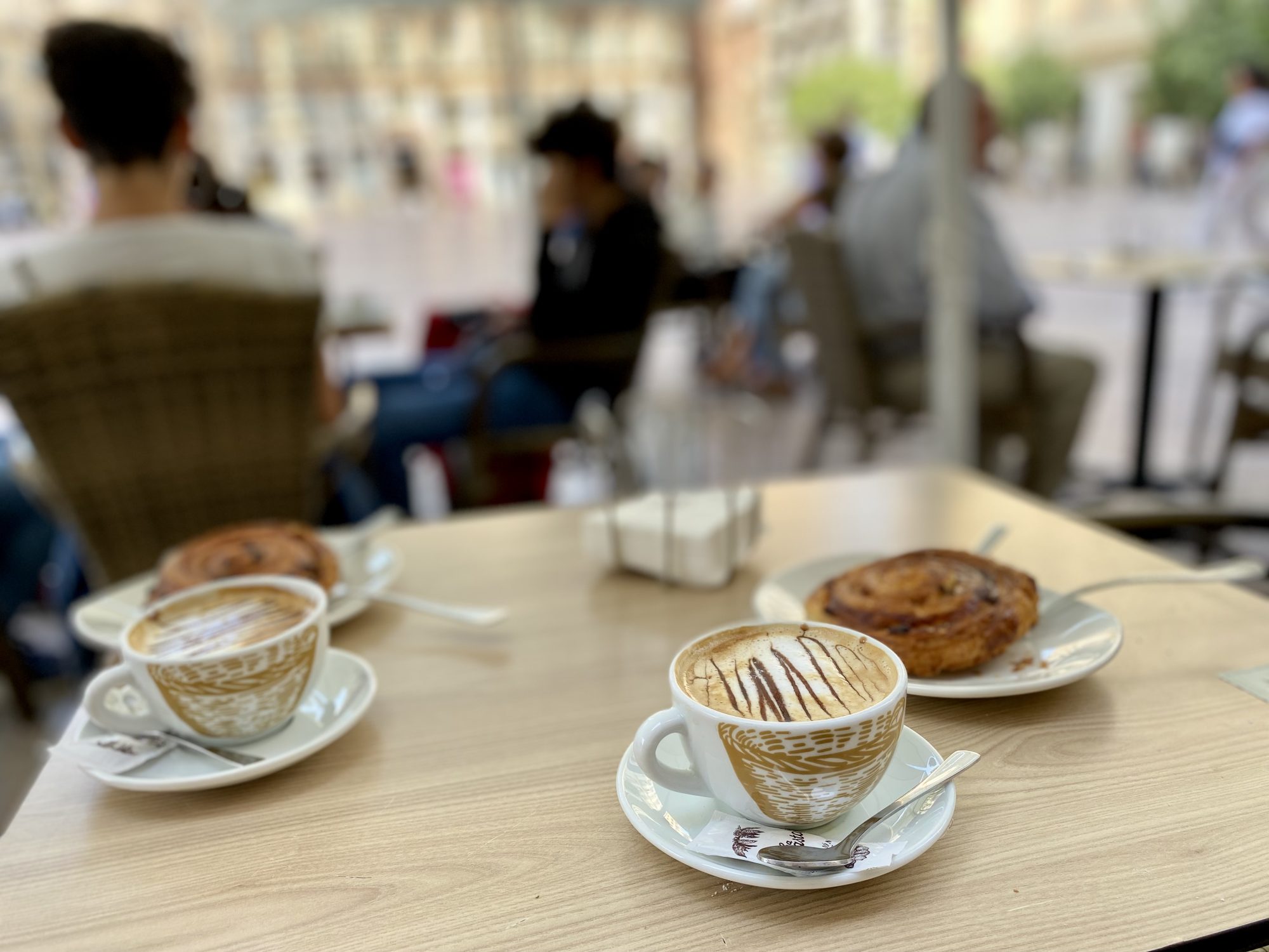 One day we came to Malaga for morning coffee A Plaza de la Constitucion cafe, Malaga